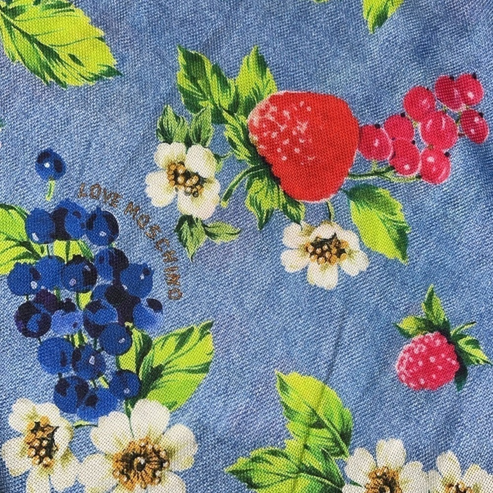 Love Moschino Picnic Print (Fruit & Floral) Cotton Off the Shoulder Dress Sz 2 - Picture 14 of 16